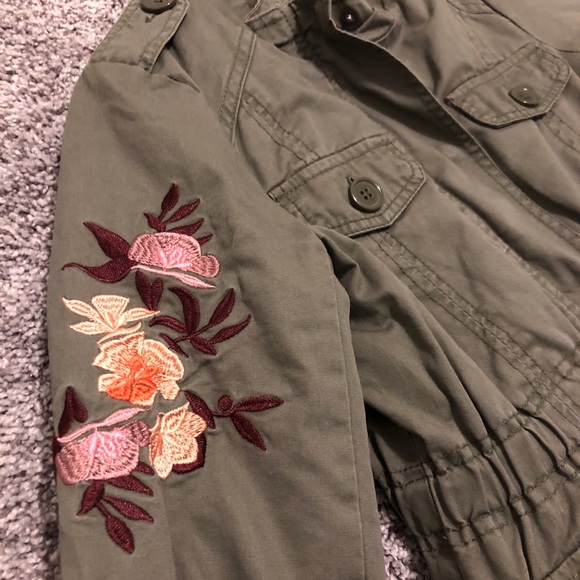 Floral Olive Green Military Girls Jacket - Picture 4 of 7